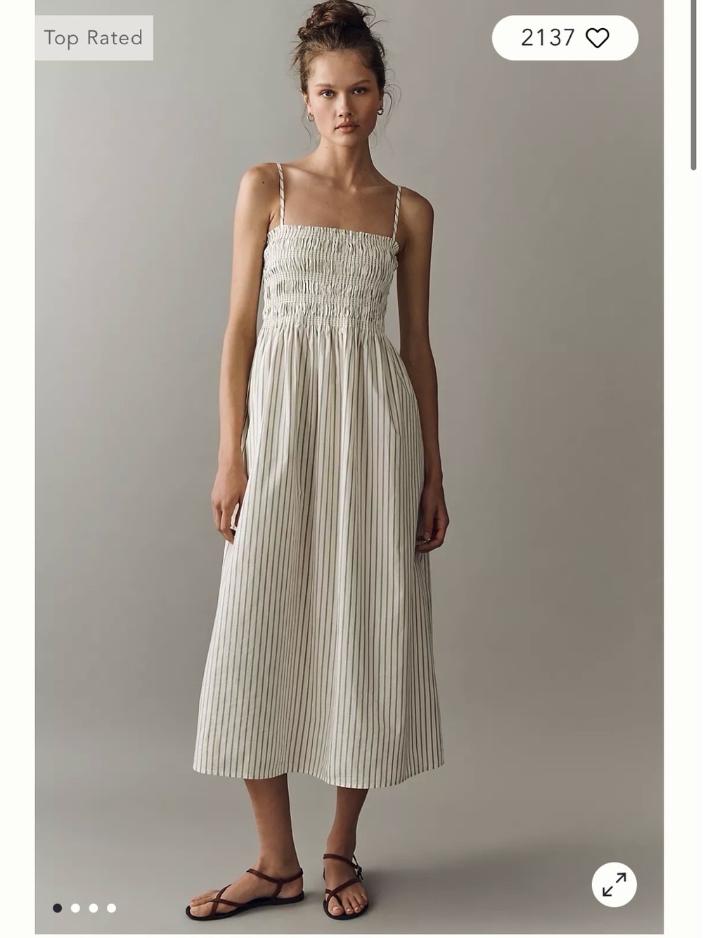 pistola Cream Striped Smocked Midi Dress
